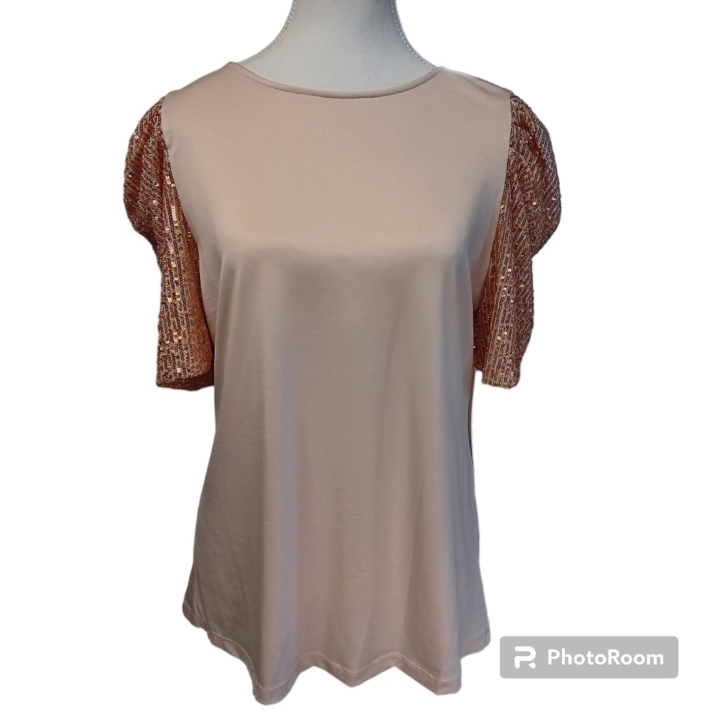 NWT Above and Beyond Champagne Sequins Shirt Women's Size PM
